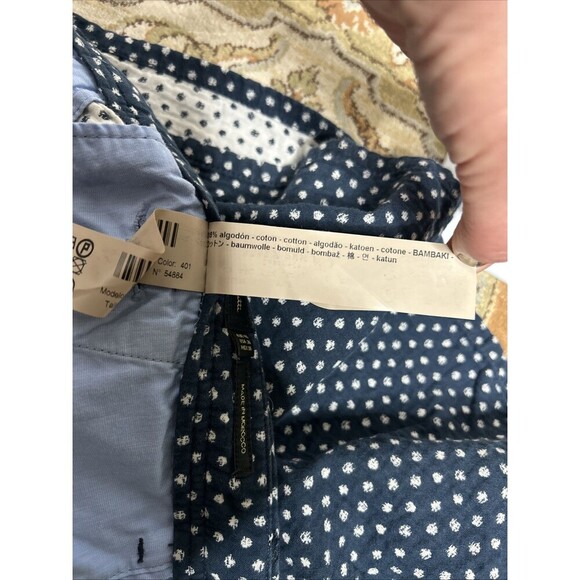 Massimo Dutti Shorts Preppy Flat Front Pockets Navy White Polka Dots Sz 36 - Picture 7 of 8